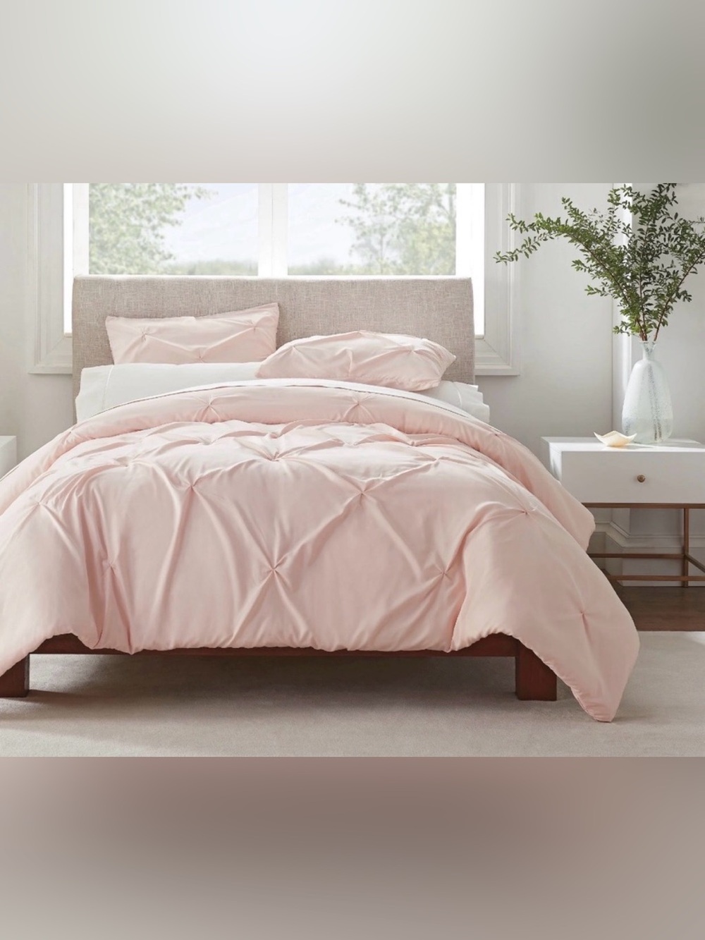 New Serta Simply Clean Pleated 2 Piece Solid Duvet Set, Pale Pink, Twin/XL Twin